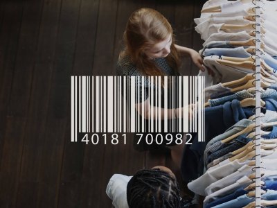 Barcode overlay word young people Shopping